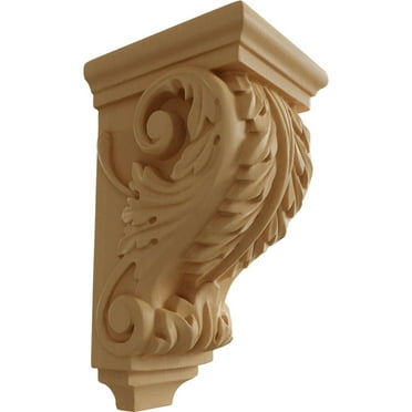Ekena Millwork 3 1/2"W x 4"D x 7"H Small Acanthus Wood Corbel, Maple