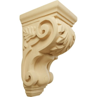 Ekena Millwork 3 1/2"W x 4"D x 7"H Small Traditional Acanthus Corbel, Alder