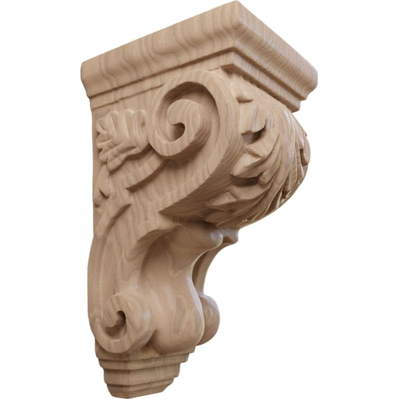 Ekena Millwork 3 1/2"W x 4"D x 7"H Small Traditional Acanthus Corbel, Mahogany