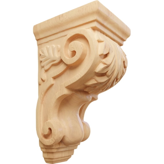 Ekena Millwork 3 1/2"W x 4"D x 7"H Small Traditional Acanthus Corbel, Red Oak