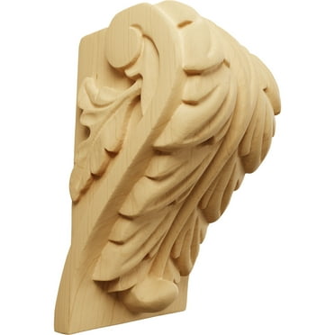 Ekena Millwork 3 3/4"W x 3 1/4"D x 6"H Large Acanthus Leaf Block Corbel, Alder