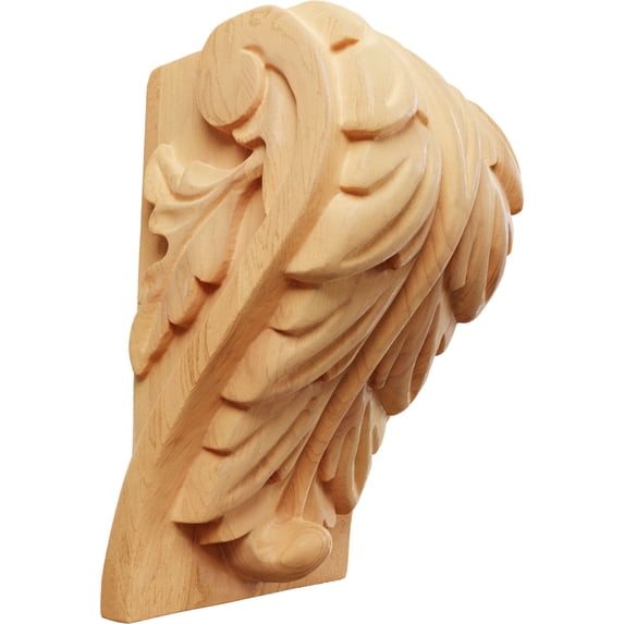 Ekena Millwork 3 3/4"W x 3 1/4"D x 6"H Large Acanthus Leaf Block Corbel, Red Oak