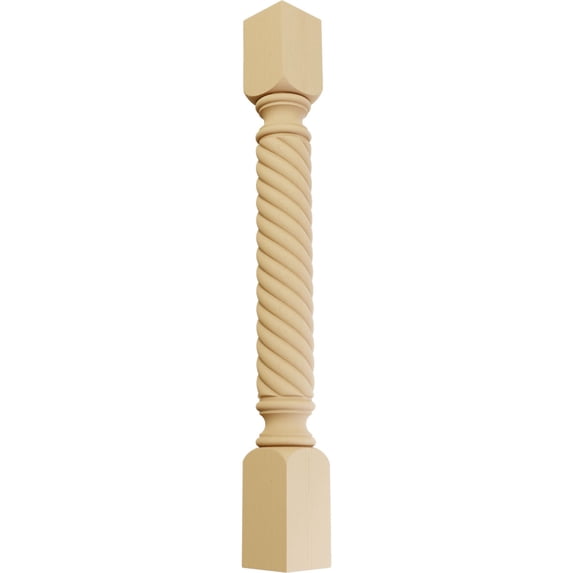 Ekena Millwork 3 3/4"W x 3 3/4"D x 35 1/2"H Hamilton Rope Cabinet Column (Top Block: 6 1/8", Bottom Block: 7 1/8"), Alder