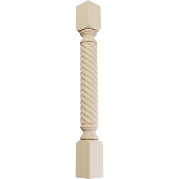 Ekena Millwork 3 3/4"W x 3 3/4"D x 35 1/2"H Hamilton Rope Cabinet Column (Top Block: 6 1/8", Bottom Block: 7 1/8"), Rubberwood