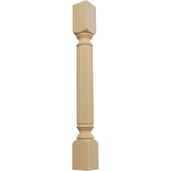 Ekena Millwork 3 3/4"W x 3 3/4"D x 35 1/2"H Raymond Reeded Cabinet Column (Top Block: 6 1/8", Bottom Block: 7 1/8"), Cherry