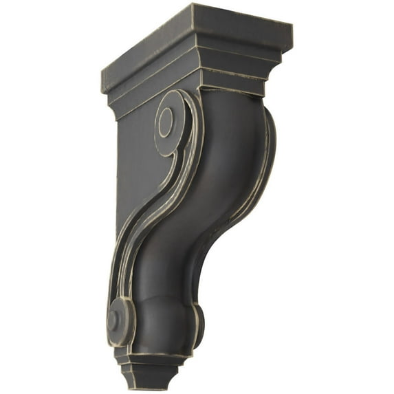 Ekena Millwork 3 3/8"W x 6 1/2"D x 10 1/2"H Boston Traditional Scroll Wood Vintage Decor Corbel, Black