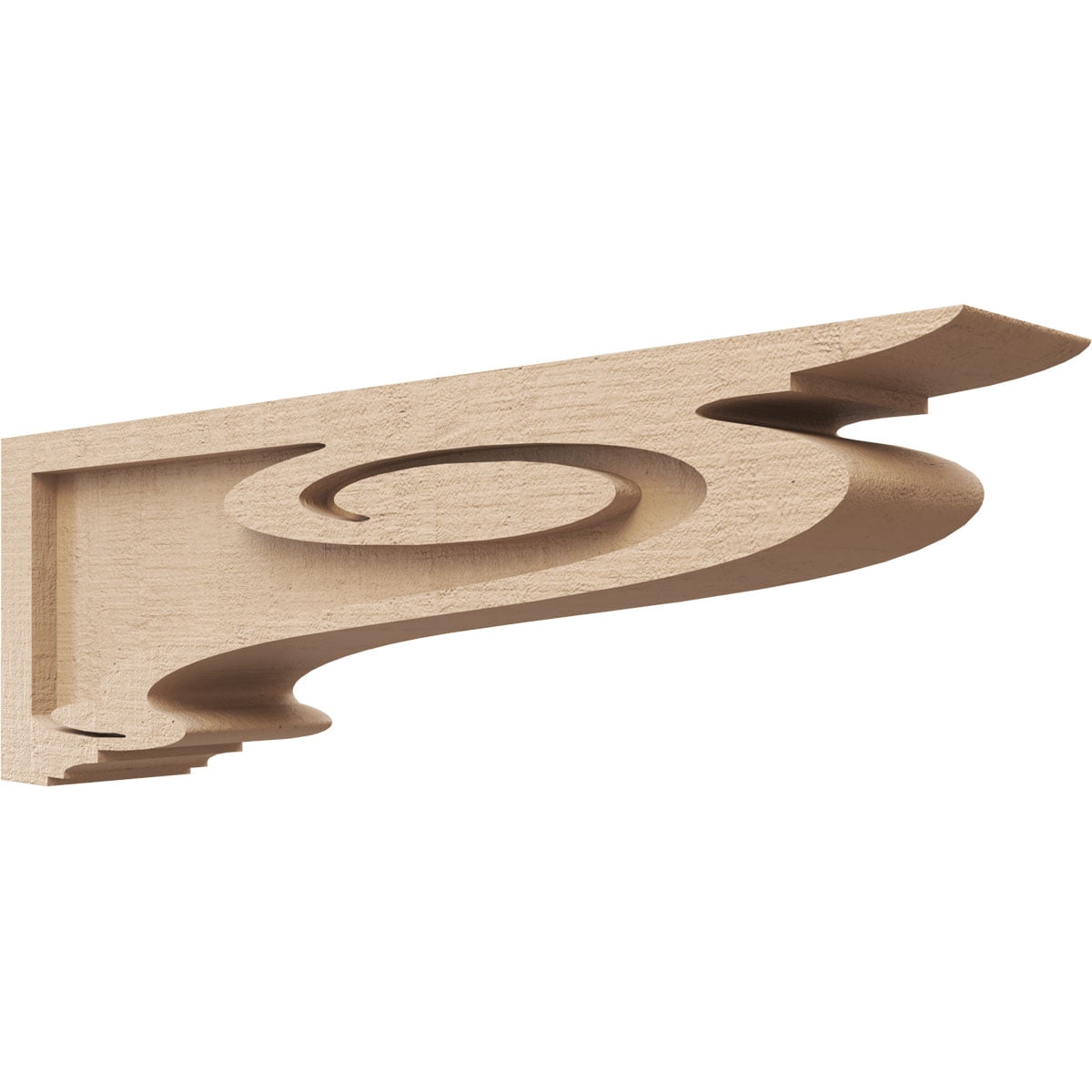 3"W x 18"D x 6"H Thin Scroll Rough Cedar Woodgrain TimberThane Corbel, Primed Tan