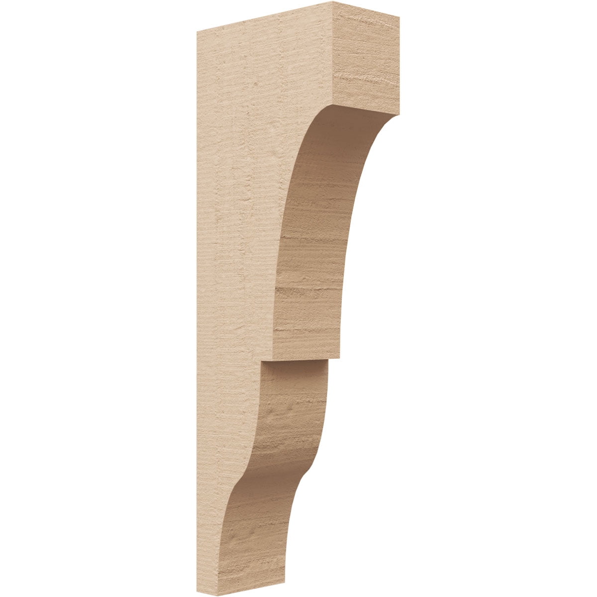 3"W x 6"D x 18"H Thin Asheboro Rough Cedar Woodgrain TimberThane Corbel, Primed Tan