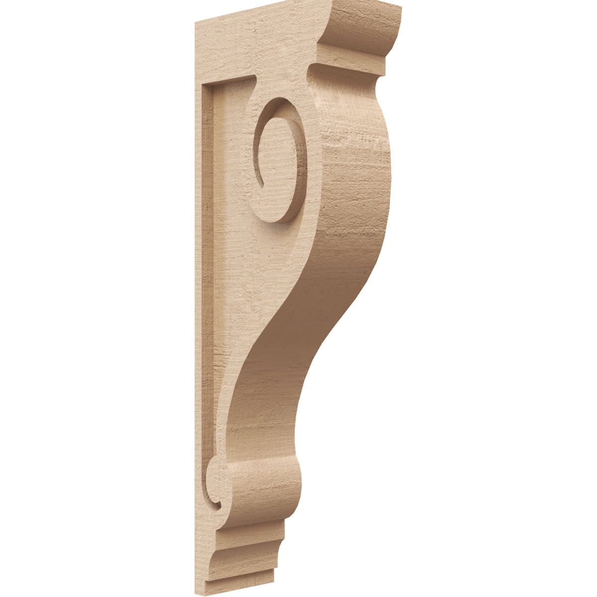 3"W x 6"D x 18"H Thin Scroll Rough Cedar Woodgrain TimberThane Corbel, Primed Tan