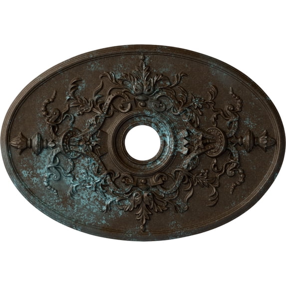 Ekena Millwork 30 3/4"W x 21 1/4"H x 3 7/8"ID x 1 5/8"P Alexa Ceiling Medallion (Fits Canopies up to 5 5/8"), Hand-Painted Bronze Blue Patina