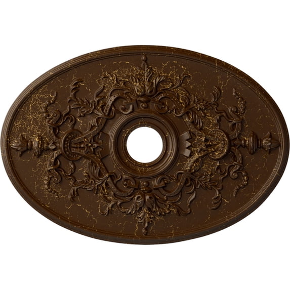 Ekena Millwork 30 3/4"W x 21 1/4"H x 3 7/8"ID x 1 5/8"P Alexa Ceiling Medallion (Fits Canopies up to 5 5/8"), Hand-Painted Root Beer Crackle
