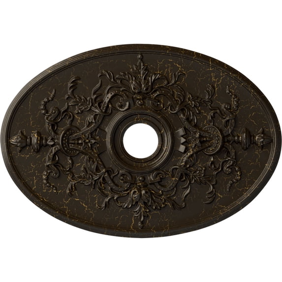 Ekena Millwork 30 3/4"W x 21 1/4"H x 3 7/8"ID x 1 5/8"P Alexa Ceiling Medallion (Fits Canopies up to 5 5/8"), Hand-Painted Stone Hearth Crackle