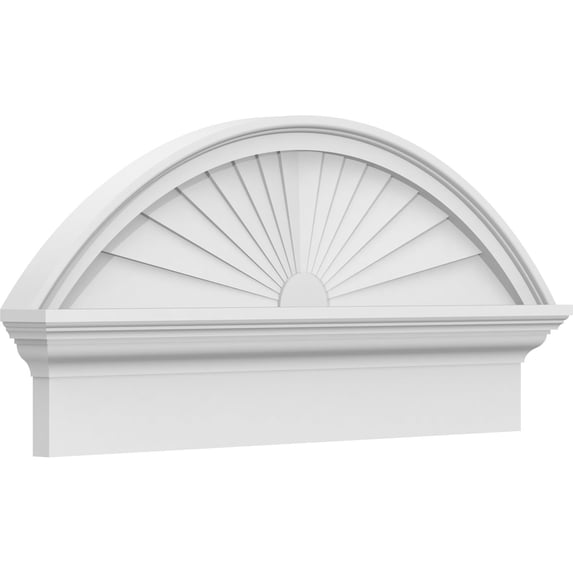 Ekena Millwork 30"W x 14-3/8"H x 2-3/4"P Segment Arch Sunburst Architectural Grade PVC Combination Pediment