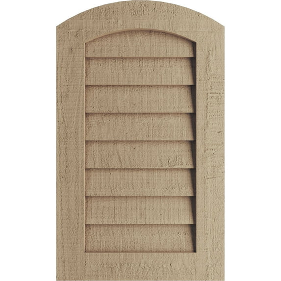 Ekena Millwork 30"W x 24"H Timberthane Rough Cedar Arch Top Faux Wood Non-Functional Gable Vent, Primed Tan