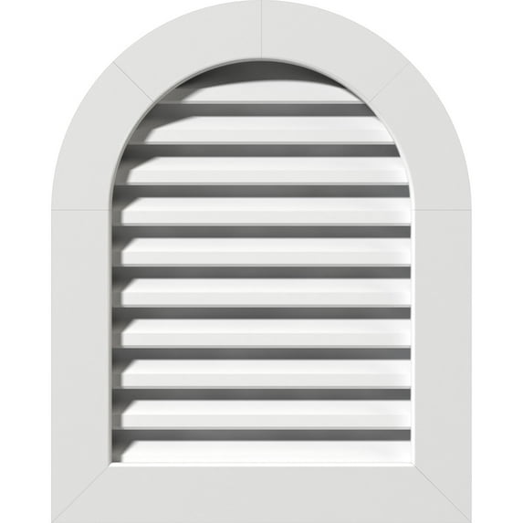 Ekena Millwork 30"W x 28"H Round Top Gable Vent (35"W x 33"H Frame Size) Functional, PVC Gable Vent with 1" x 4" Flat Trim Frame