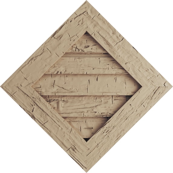 Ekena Millwork 30"W x 30"H Timberthane Hand Hewn Diamond Faux Wood Non-Functional Gable Vent, Primed Tan