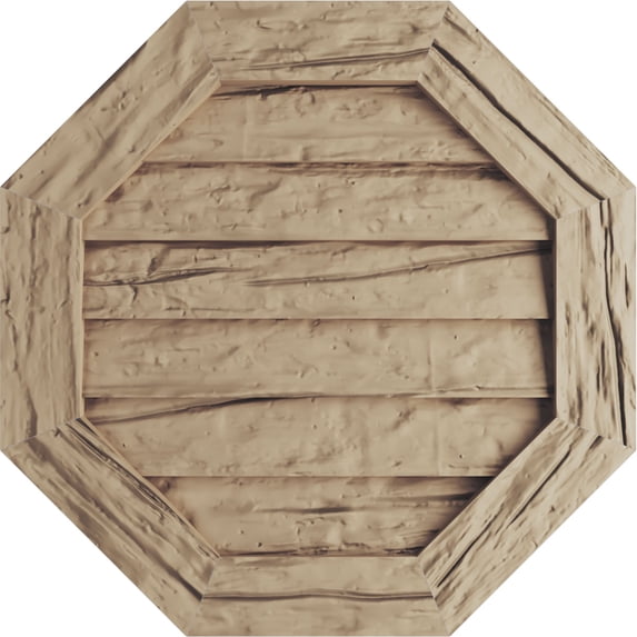 Ekena Millwork 30"W x 30"H Timberthane Riverwood Octagonal Faux Wood Non-Functional Gable Vent, Primed Tan