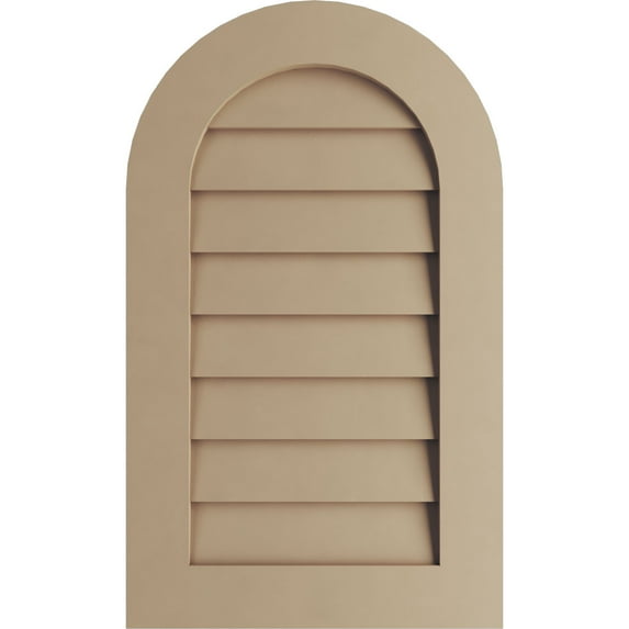 Ekena Millwork 30"W x 42"H Timberthane Rustic Smooth Round Top Faux Wood Non-Functional Gable Vent, Primed Tan