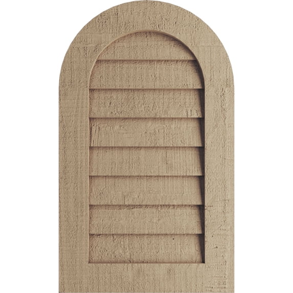 Ekena Millwork 32"W x 36"H Timberthane Rough Cedar Round Top Faux Wood Non-Functional Gable Vent, Primed Tan
