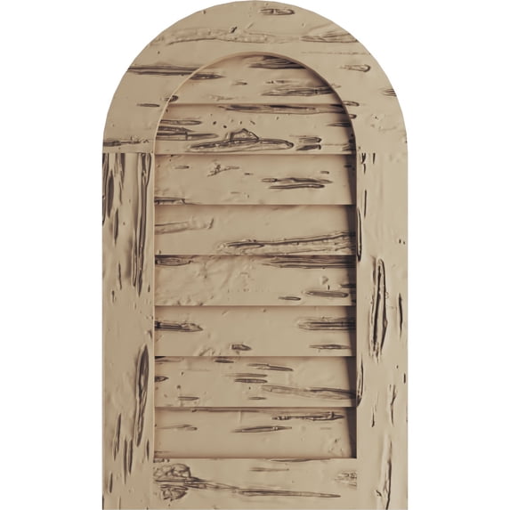 Ekena Millwork 32"W x 42"H Timberthane Pecky Cypress Round Top Faux Wood Non-Functional Gable Vent, Primed Tan