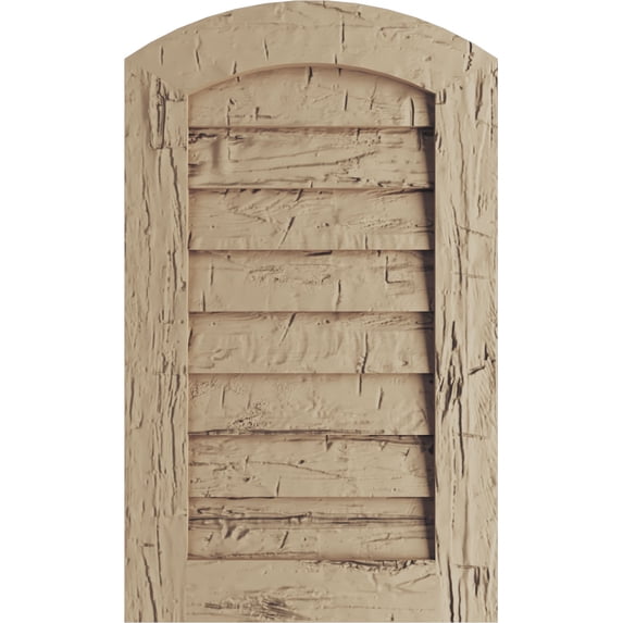 Ekena Millwork 32"W x 45"H Timberthane Hand Hewn Arch Top Faux Wood Non-Functional Gable Vent, Primed Tan