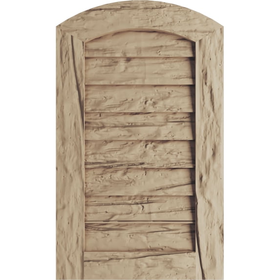 Ekena Millwork 32"W x 48"H Timberthane Riverwood Arch Top Faux Wood Non-Functional Gable Vent, Primed Tan