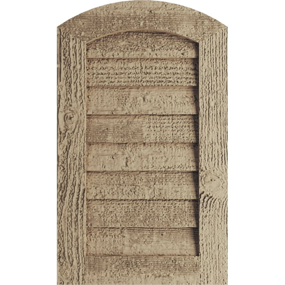 Ekena Millwork 32"W x 48"H Timberthane Rough Sawn Arch Top Faux Wood Non-Functional Gable Vent, Primed Tan