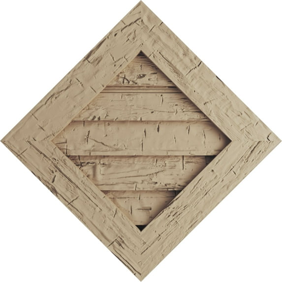 Ekena Millwork 33"W x 33"H Timberthane Hand Hewn Diamond Faux Wood Non-Functional Gable Vent, Primed Tan
