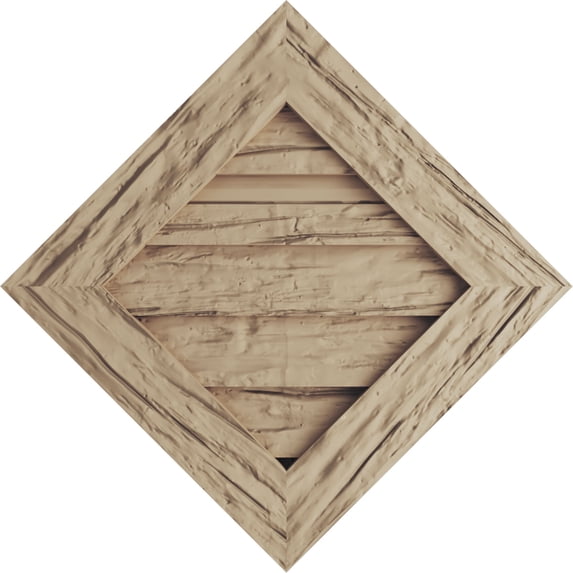 Ekena Millwork 33"W x 33"H Timberthane Riverwood Diamond Faux Wood Non-Functional Gable Vent, Primed Tan