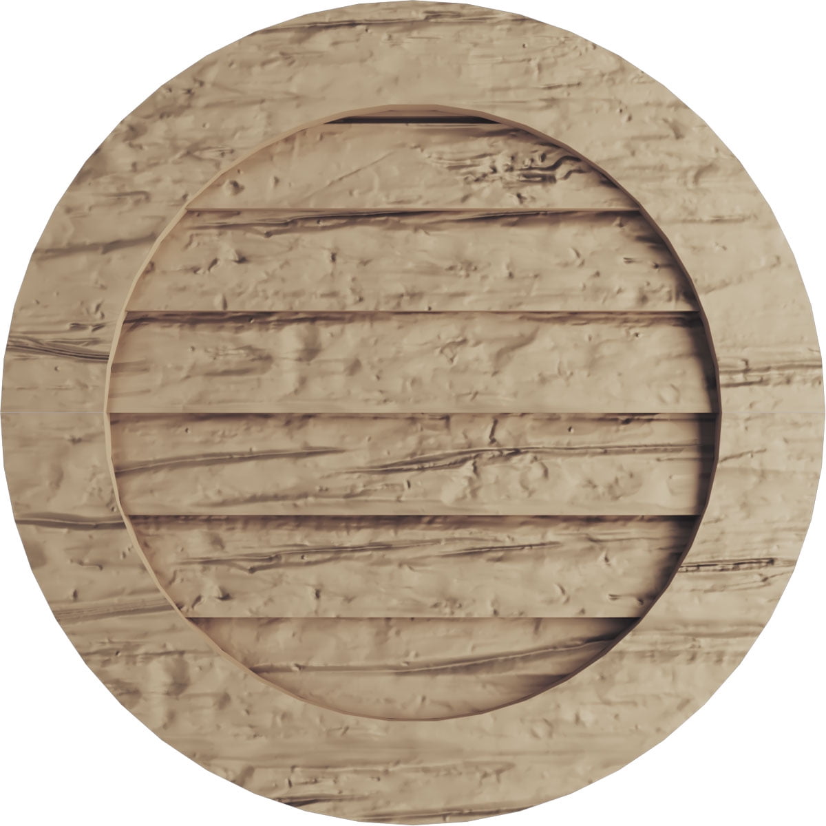 Ekena Millwork 33"W x 33"H Timberthane Riverwood Round Faux Wood Non-Functional Gable Vent, Primed Tan