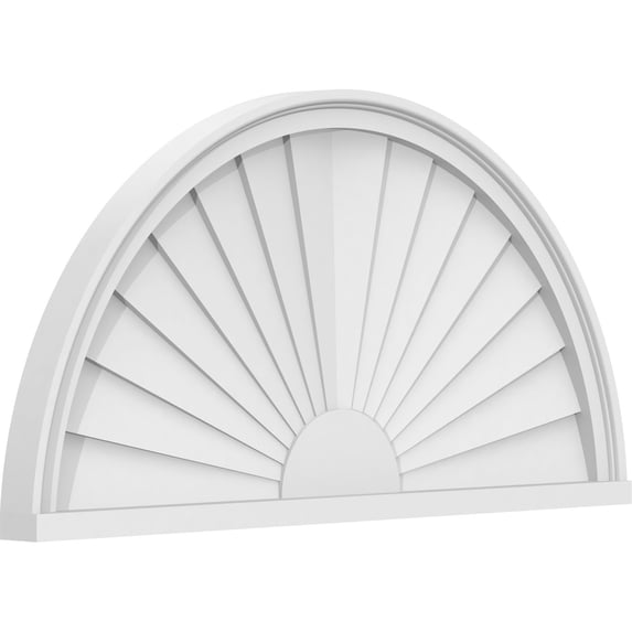 Ekena Millwork 34"W x 17"H x 2"P Half Round Sunburst Architectural Grade PVC Pediment