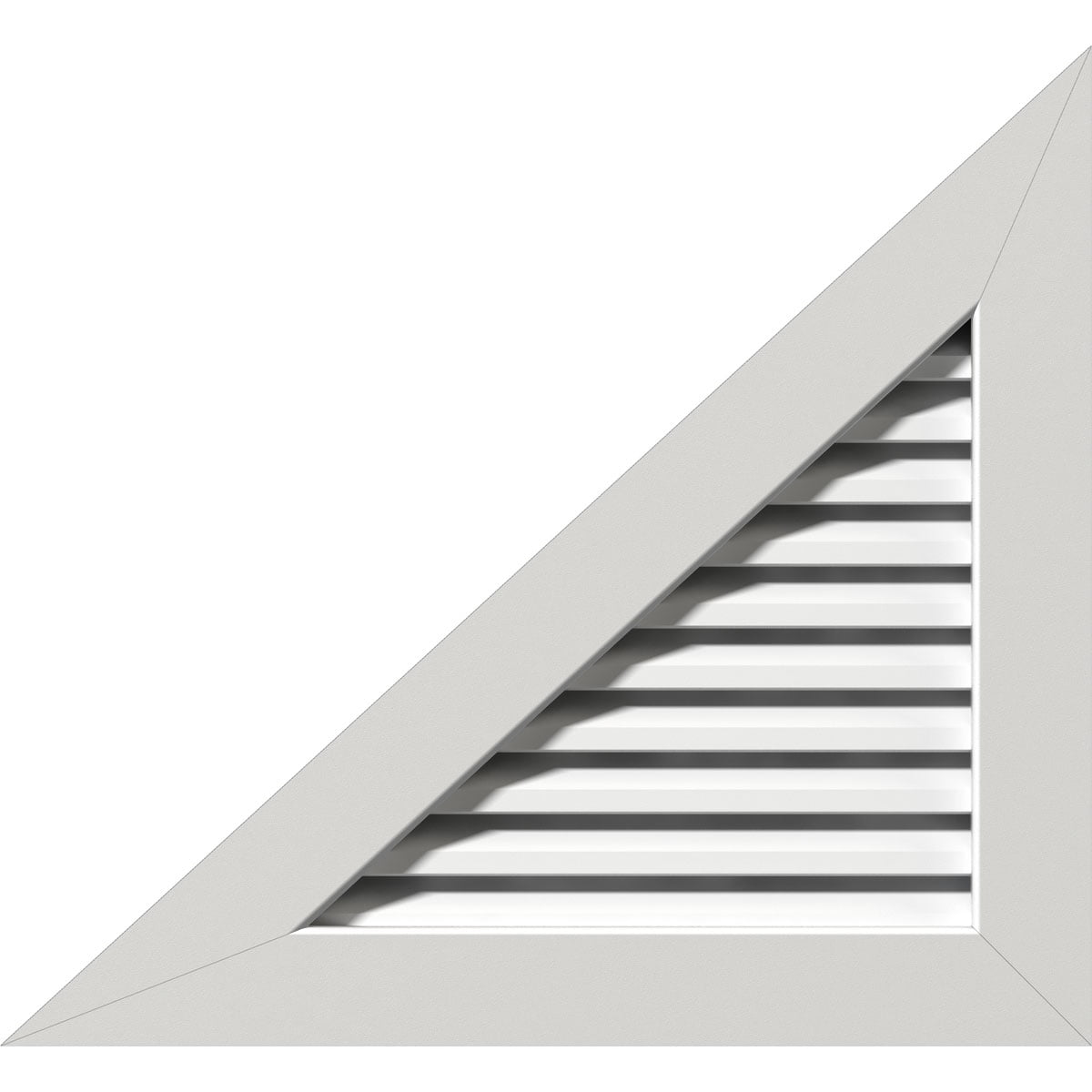 Ekena Millwork 34"W x 25 1/2"H Right Triangle Gable Vent - Left Side (43"W x 32 1/4"H Frame Size) 9/12 Pitch Functional, PVC Gable Vent with 1" x 4" Flat Trim Frame