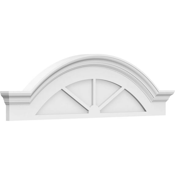 Ekena Millwork 34"W x 9-1/2"H x 2-1/2"P Segment Arch W/ Flankers 3 Spoke Architectural Grade PVC Pediment