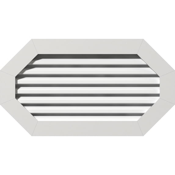 Ekena Millwork 36"W x 14"H Horizontal Elongated Octagon (41"W x 19"H Frame Size) Functional, PVC Gable Vent with 1" x 4" Flat Trim Frame