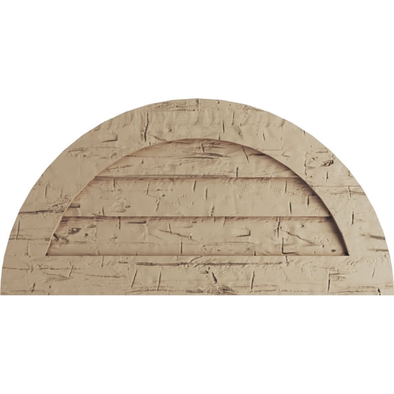 Ekena Millwork 36"W x 18"H Timberthane Hand Hewn Half Round Faux Wood Non-Functional Gable Vent, Primed Tan