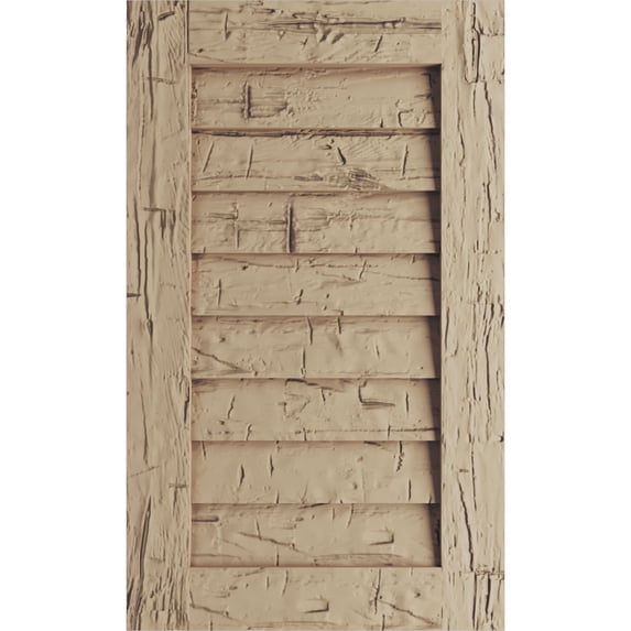 Ekena Millwork 36"W x 18"H Timberthane Hand Hewn Rectangle Faux Wood Non-Functional Gable Vent, Primed Tan