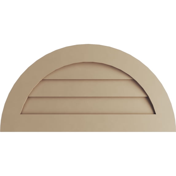 Ekena Millwork 36"W x 18"H Timberthane Rustic Smooth Half Round Faux Wood Non-Functional Gable Vent, Primed Tan