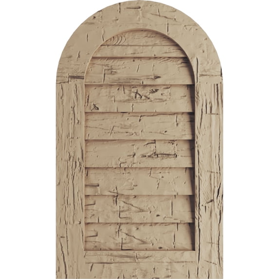 Ekena Millwork 36"W x 30"H Timberthane Hand Hewn Round Top Faux Wood Non-Functional Gable Vent, Primed Tan