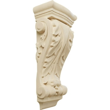 Ekena Millwork 4 1/2"W x 2 3/4"D x 10"H Small Farmingdale Acanthus Pilaster Corbel, Rubberwood