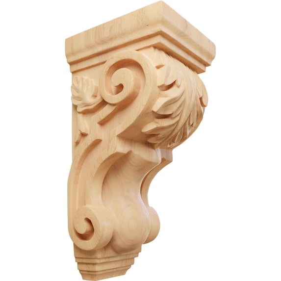 Ekena Millwork 4 1/2"W x 5"D x 10"H Medium Traditional Acanthus Corbel, Red Oak