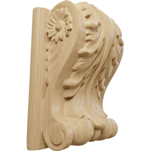 Ekena Millwork 4 1/4"W x 2 1/2"D x 5 1/2"H Medium Acanthus Block w/ Backplate Wood Corbel, Cherry