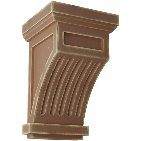 Ekena Millwork 4 1/4"W x 4 1/4"D x 7"H Fluted Wood Vintage Decor Corbel, Weathered Brown