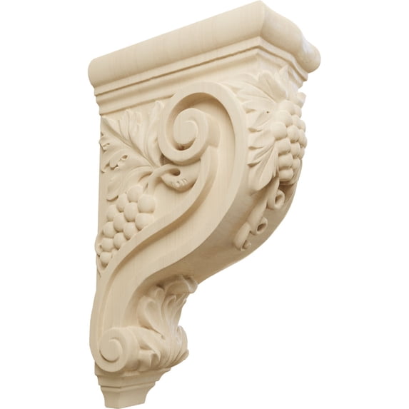 Ekena Millwork 4 1/4"W x 8"D x 13 1/4"H Devon Grapes & Vines Corbel, Rubberwood