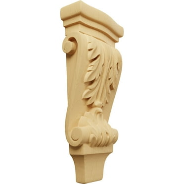 Ekena Millwork 4 3/4"W x 1 3/4"D x 10"H Small Acanthus Pilaster Wood Corbel, Alder