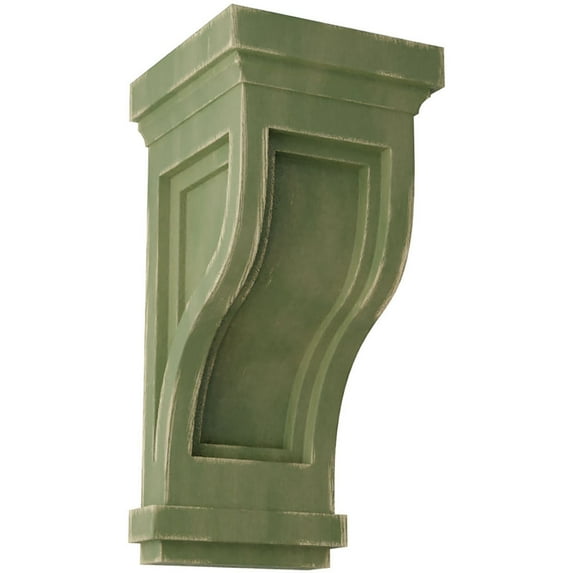 Ekena Millwork 4 3/4"W x 5"D x 10"H Traditional Recessed Wood Vintage Decor Corbel, Restoration Green