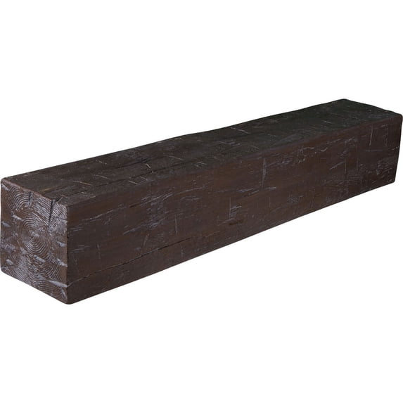 Ekena Millwork 4"H x 4"D x 48"W Hand Hewn Faux Wood Fireplace Mantel, Burnished Mahogany