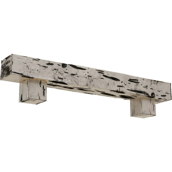Ekena Millwork 4"H x 4"D x 48"W Pecky Cypress Faux Wood Fireplace Mantel Kit w/ Alamo Corbels, Burnished Pine