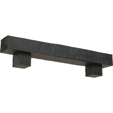 Ekena Millwork 4"H x 4"D x 48"W Rough Cedar Faux Wood Fireplace Mantel Kit w/ Alamo Corbels, Aged Ash