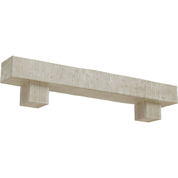 Ekena Millwork 4"H x 4"D x 48"W Rough Cedar Faux Wood Fireplace Mantel Kit w/ Alamo Corbels, White Washed