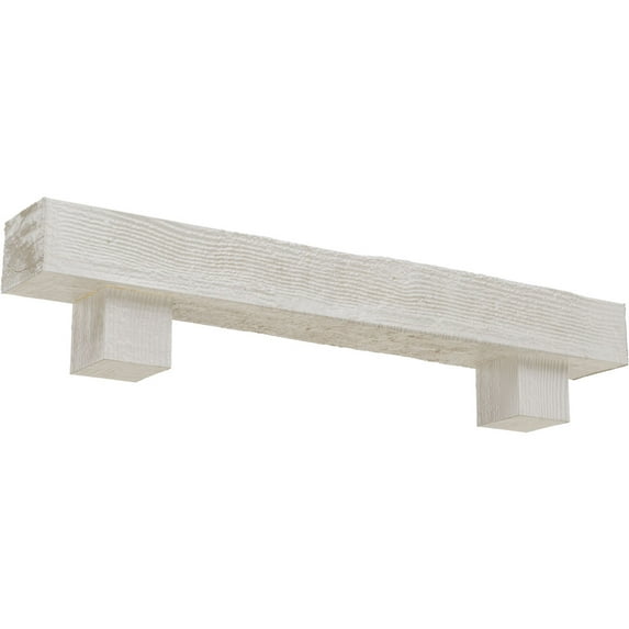 Ekena Millwork 4"H x 4"D x 48"W Rough Sawn Faux Wood Fireplace Mantel Kit w/ Alamo Corbels, Factory Prepped
